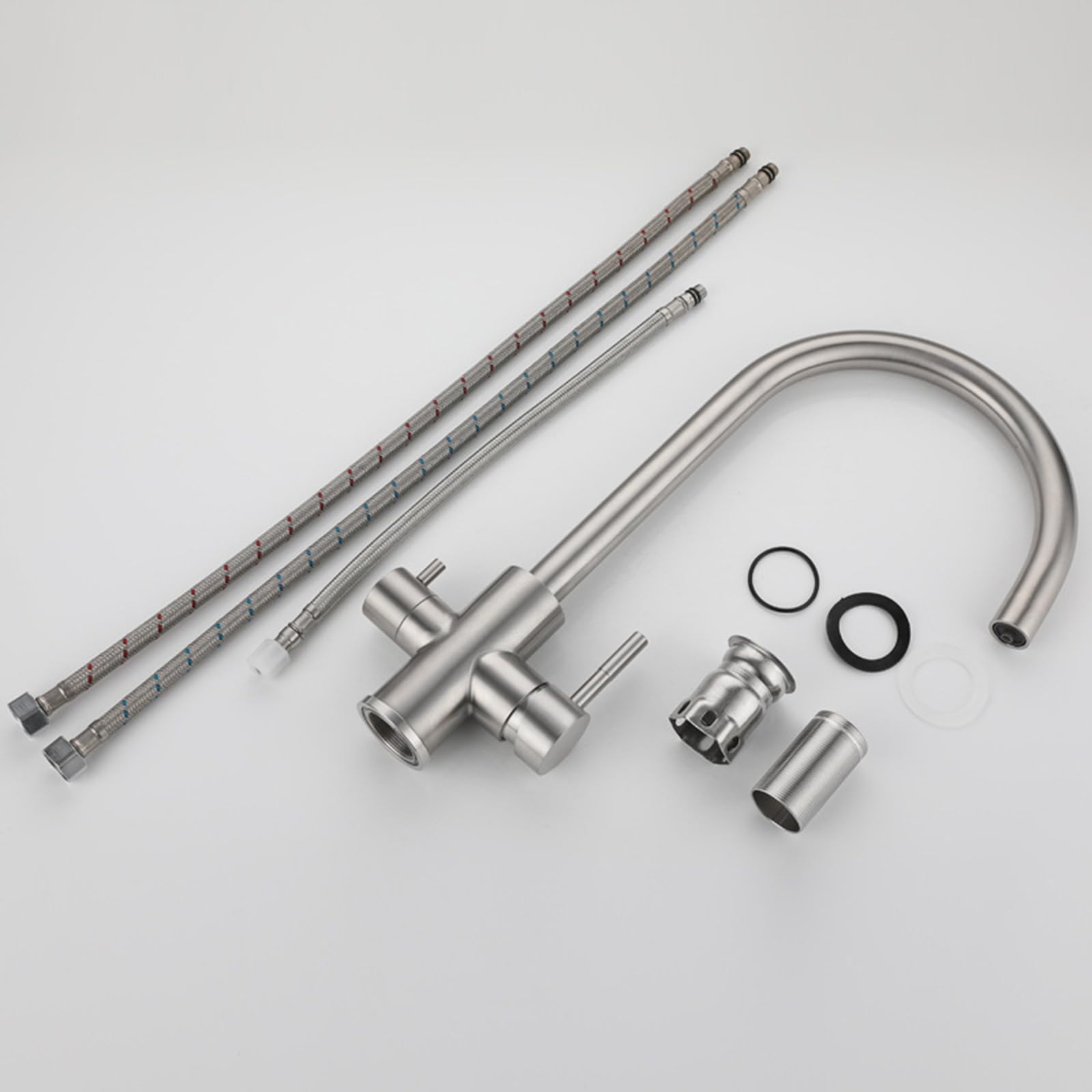Grifo de Cocina Osmosis 3 Vias Acero Inoxidable Cepillado 3 en 1 Grifo Giratorio 2 Asas Grifo 3 Vias Osmosis-Cepillado