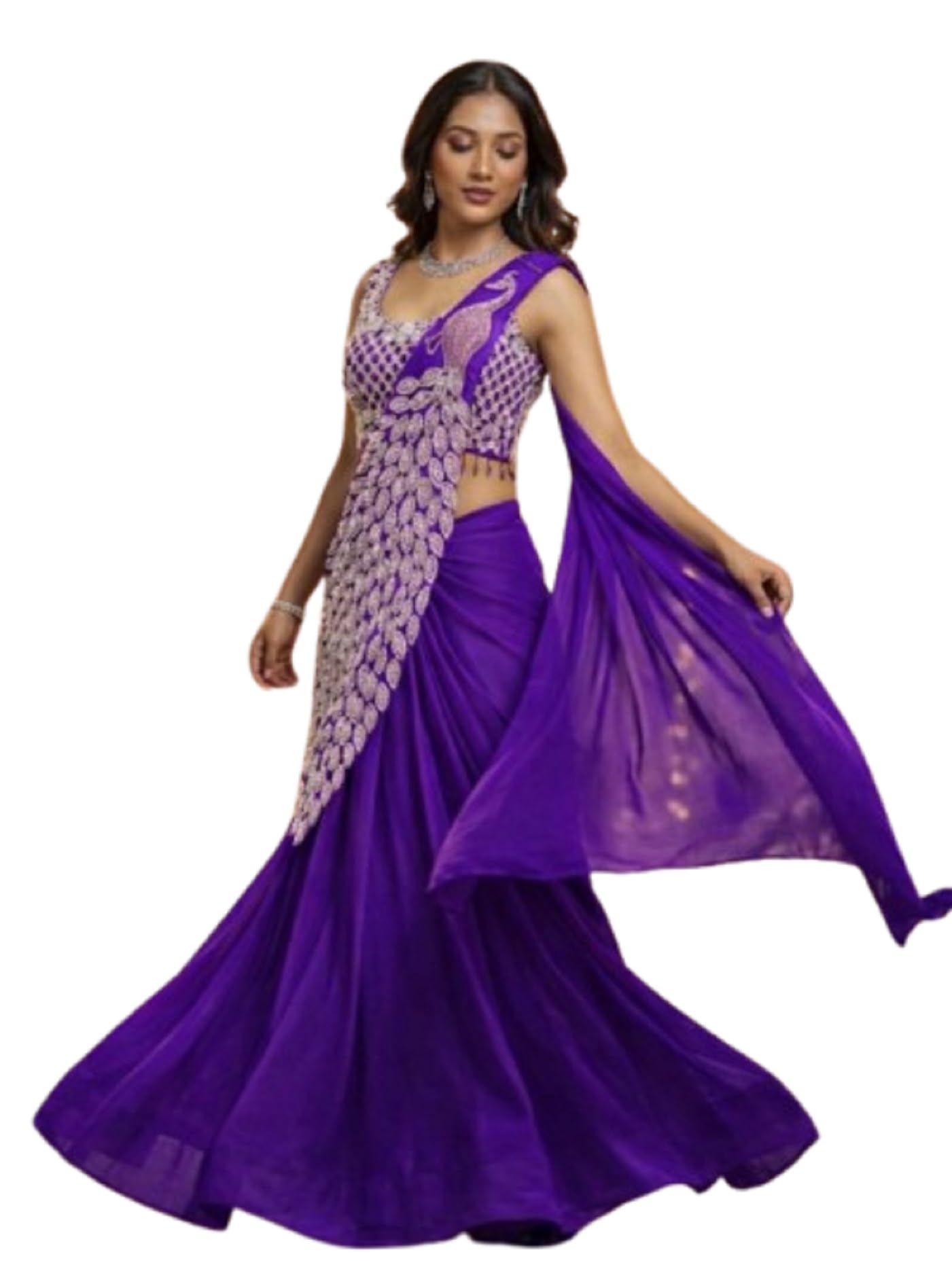 Lehenga Dhoti Trending Women's three-piece western outfit for the trendy wedding Shrug with Dhoti style,Hevey Banglori Full Stitched Blouse Set Koti jacket Royal Blue-image-34