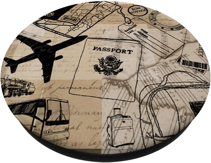 Retro Travel Plane Vintage Map Pilot Flight Attendant Gift PopSockets Adhesive PopGrip - Image 2