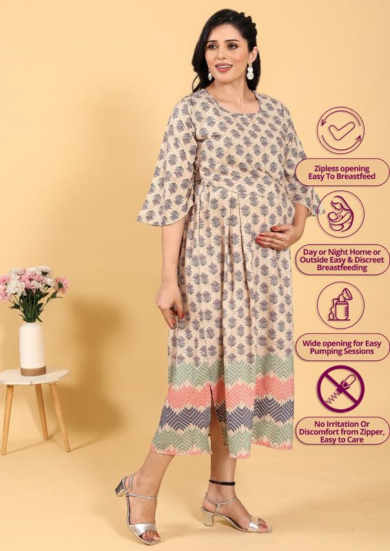 Image of RITIJYA Zipless Feeding Kurtis & Dresses for Women | Zipless Maternity Wear Gown Pregnancy Dress for Nursing Mothers | Viscose Rayon | Stylish & Comfortable | S to 4XL | Washable & Durable