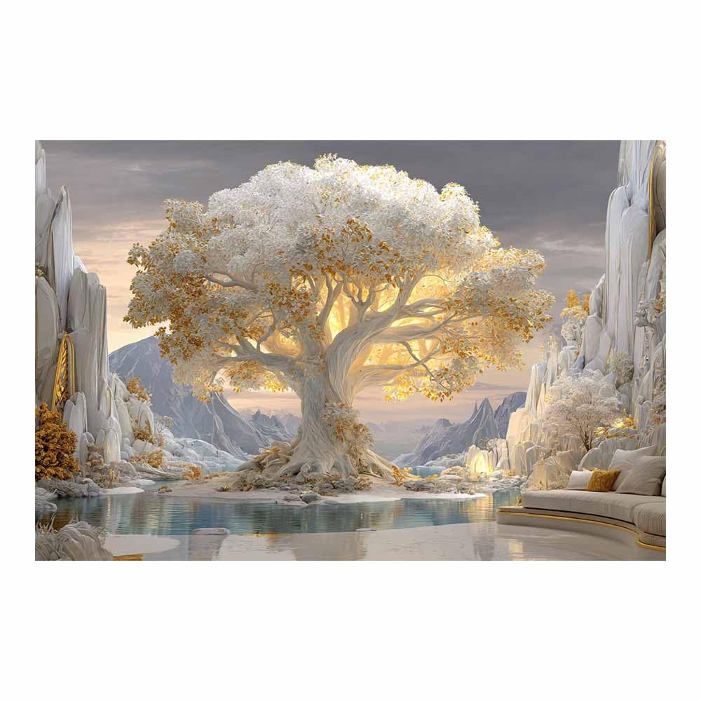 ZAMAEIU Tree of life wall art Jade trees illuminate abstract canvas wall, For Bathroom, Living Room, Bedroom, Office.Gift for Home Decor(white)-80x120cm Unframed