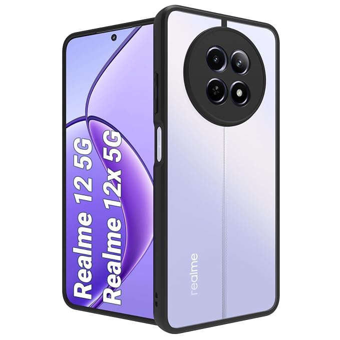RIGGEAR Shockproof Sleek Hybrid Armor Back Cover Case Compatible with Realme 13, 12X, 12, Narzo 70X, Narzo N65 5G (Clear PC + Black TPU Bumper)