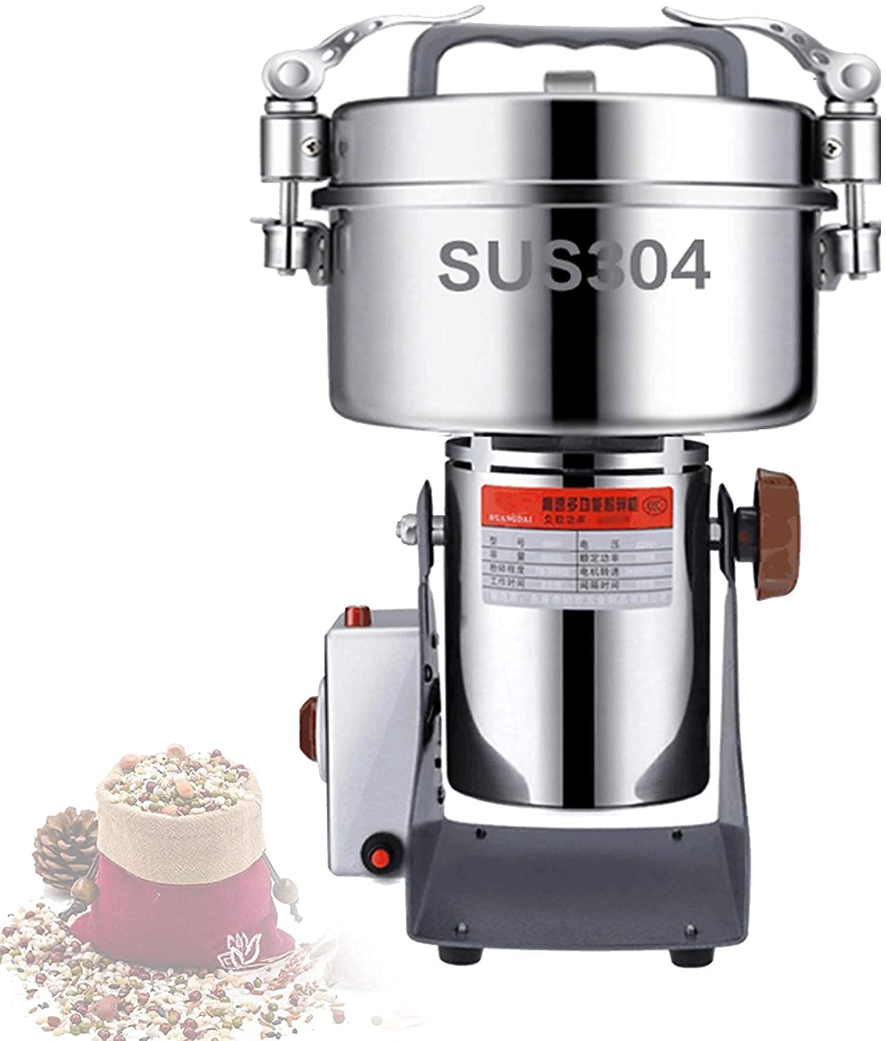 LZFuiopElectric Grain Mill Grinder 30STAINLESS Steel Pulverizer Commercial Swing Type Powder Machine for Dry Material Cereals Herb Spice Pepper Coffee, Open-CoverStop Safety Design,2500g