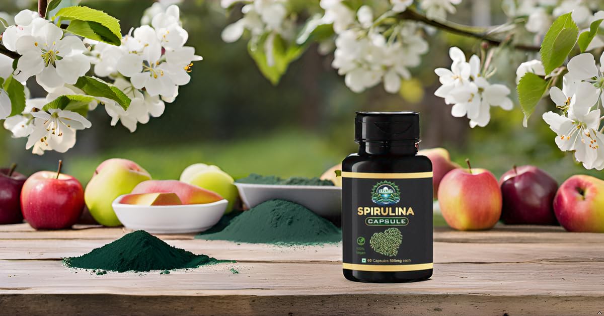 Sujata Spirulina Capsules - 60 Vegan Capsules - Natural Energy Booster, Immunity Booster, and Antioxidant Supplement with Pure Organic Spirulina 1