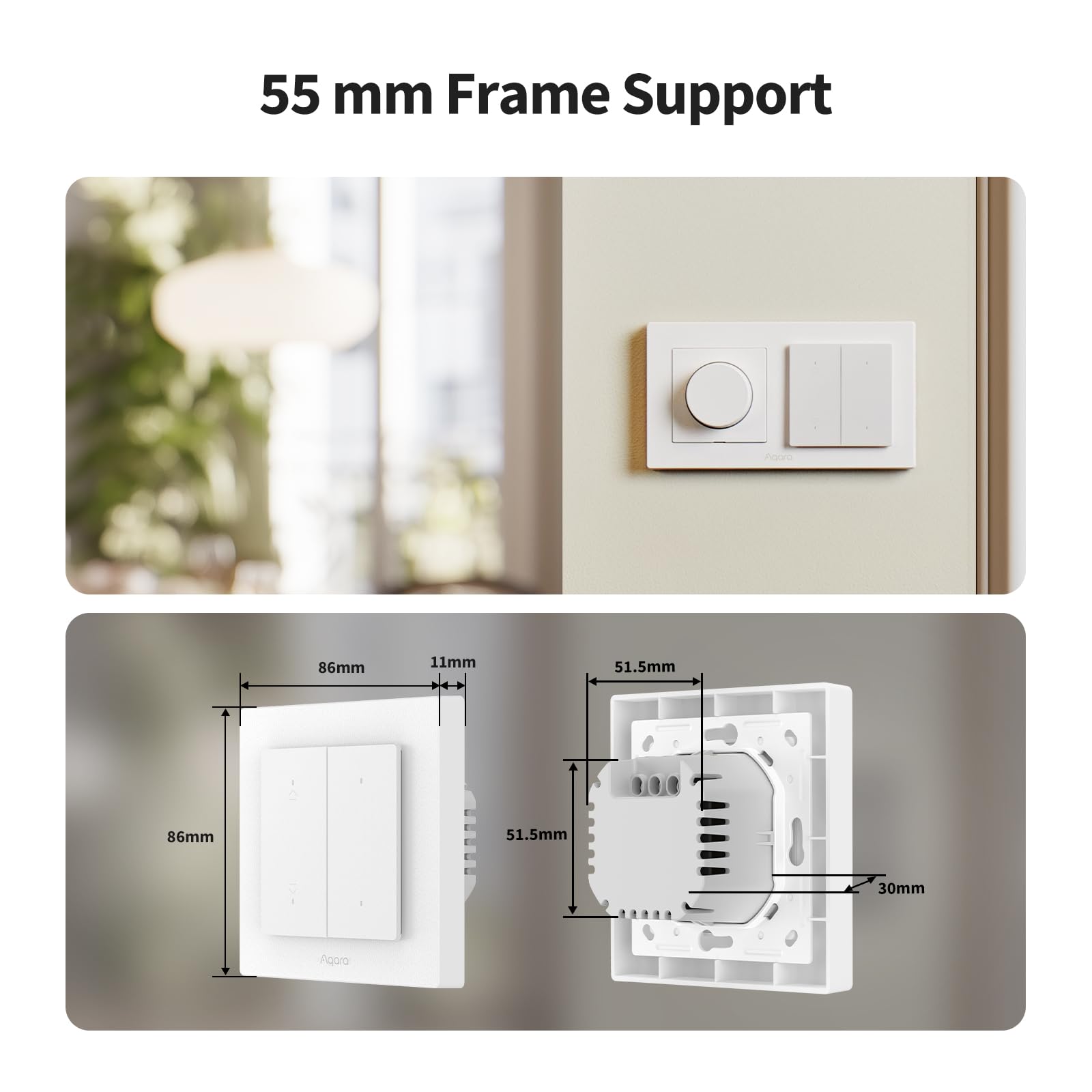 Aqara Przełącznik Migawki H2 EU - Matter, Protokół Thread/Zigbee, do Rolet/Żaluzji, 2 przyciski bezprzewodowe, obsługuje Apple Home, Alexa, Home Assistant i Google Home (wymagany przewód neutralny)
