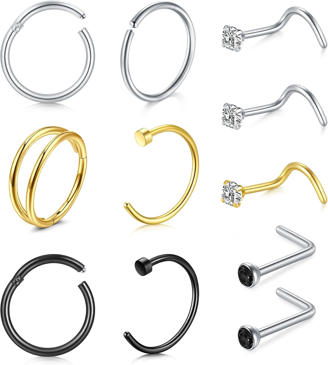 MODRSA Nose Rings 16gauge L Shape Nose Studs Nose Screw Surgical Stainless Steel Thick C Shape Nose Ring Hoop High Nostril Nose Piercing Jewelry for Women Men