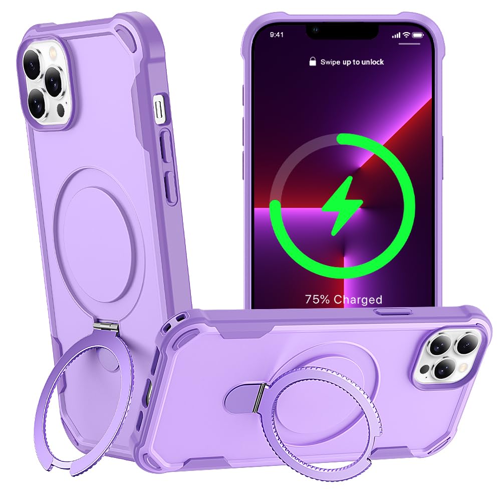 Photo 1 of CHAOFEnG Designed for iPhone 13 Pro Case with Magnetic Stand [Military Drop Protection][Compatible with Magnet] Shockproof 13 Pro Phone Case with Ring Holder, Purple