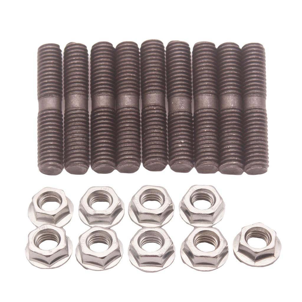 9 Pièces Goujons de M8x1.25 avec Écrou de Blocage Acier Haute Résistance pour Collecteur Échappement Adapté Automobile Compétition Tuning