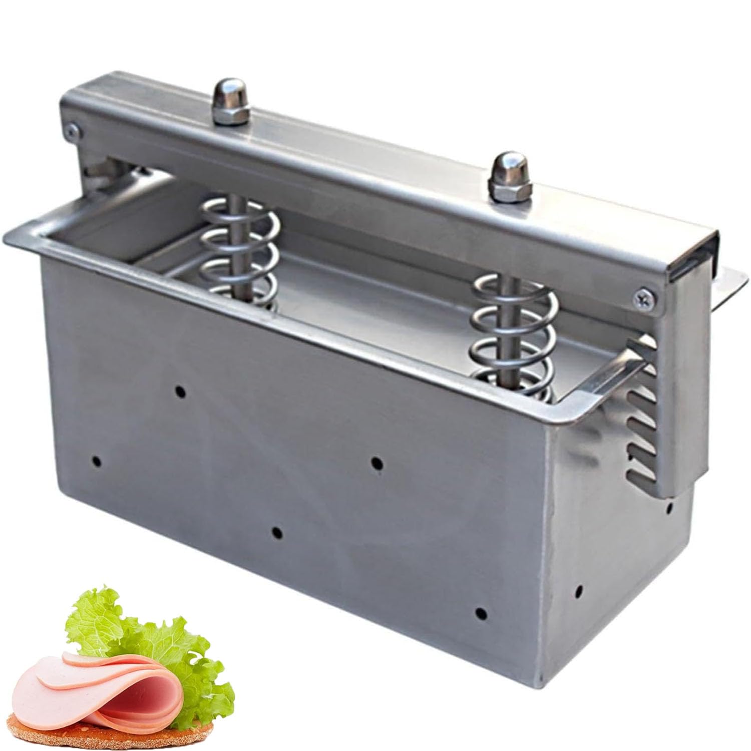 ZHJOPP Ham Meat Pressing Mould Box, Stainless Steel Lunch Meat Press with Double Compression Spring,for Burgers, Barbecue (1kg)