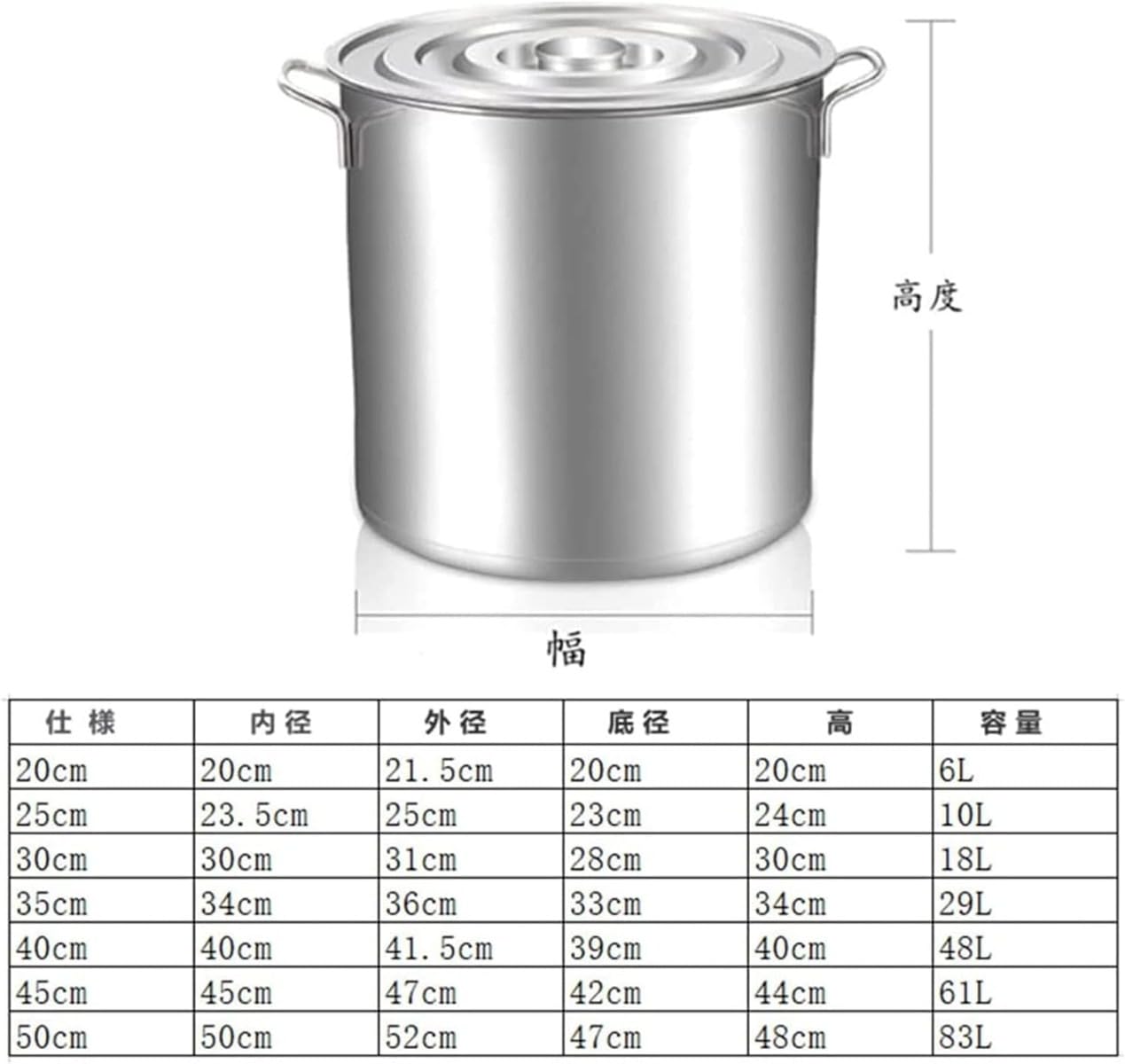 ステンレス　寸胴鍋　直径46.5 高さま45.7㎝ 寸胴鍋 ステンレス製 [IH・ガス] 18~45cm 全9サイズ