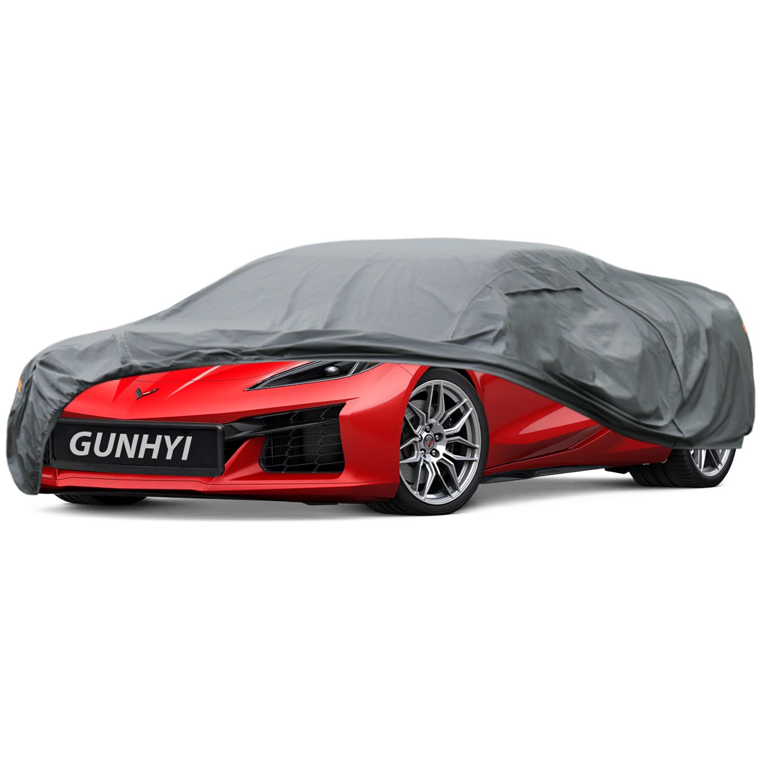 GUNHYI Premium Car Cover Custom Fit Chevy Corvette C4/C5/C7/C8 Coupe Convertible Targa, 16 Layers Heavy Duty Car Cover Waterproof All Weather with Zipper Door for Sun Rain Snow Dust Uv Protection