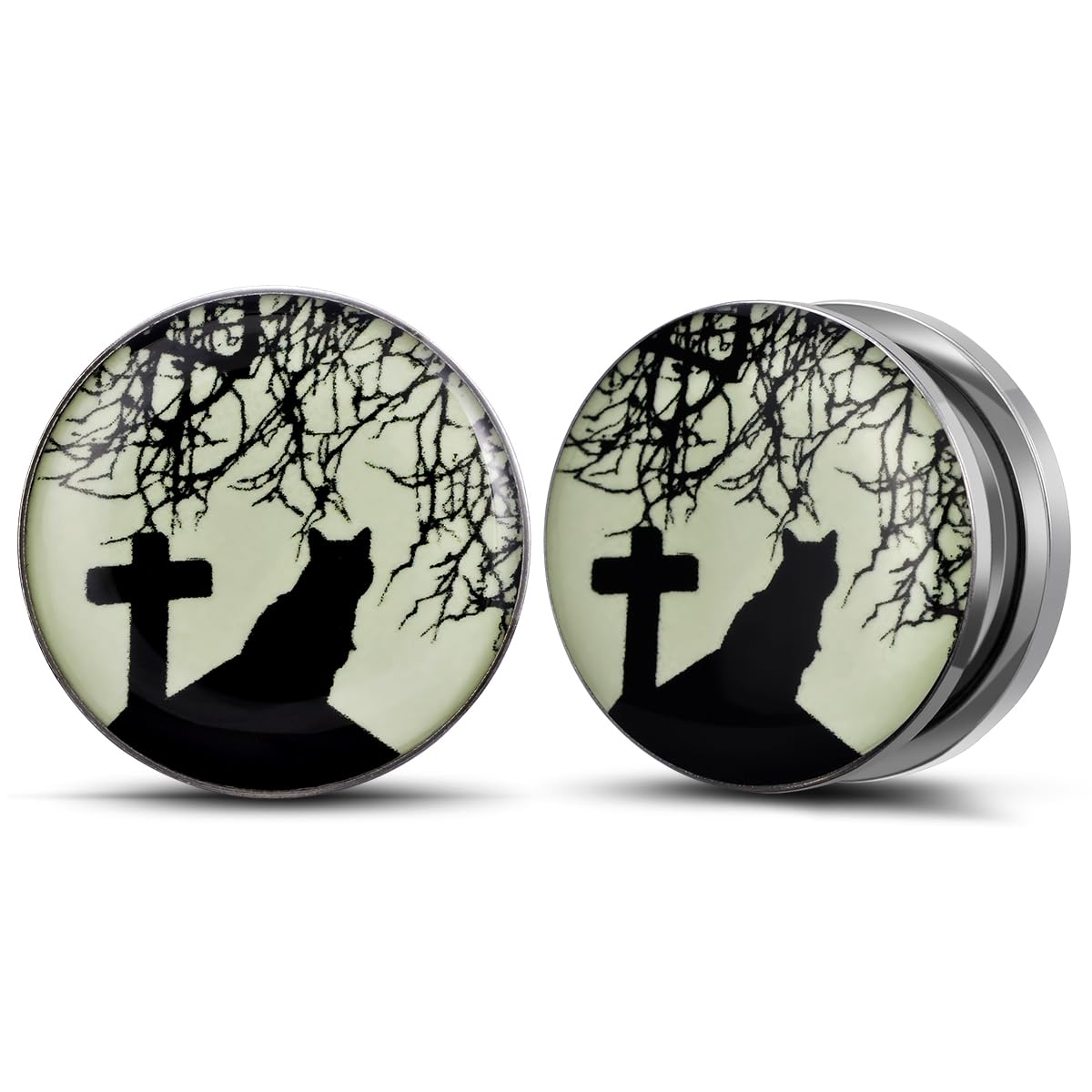POBAISITER 2PCS Halloween Elements Fluoresscence Piercing Ear Gauges Stainless Steel Epoxy Screw Fit Ear Plugs Tunnels Allergy Free Expander Earrings For Women Men Body Piercing Jewelry