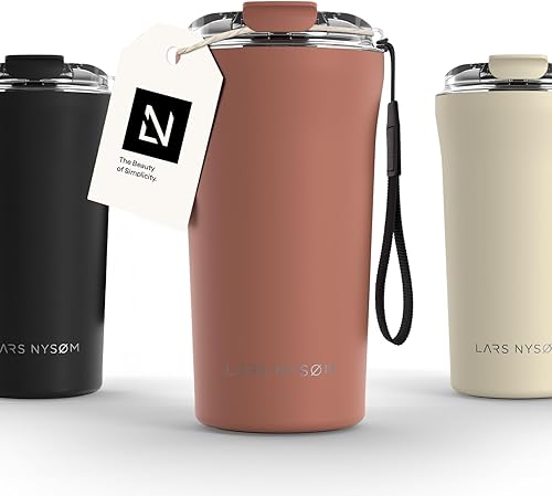 Miniatura 14 de LARS NYSØM Termo de café con correa para llevar 13oz | Taza de viaje de 0,38 litros con aislamiento | Vaso térmico a prueba de fugas de acero Rojo