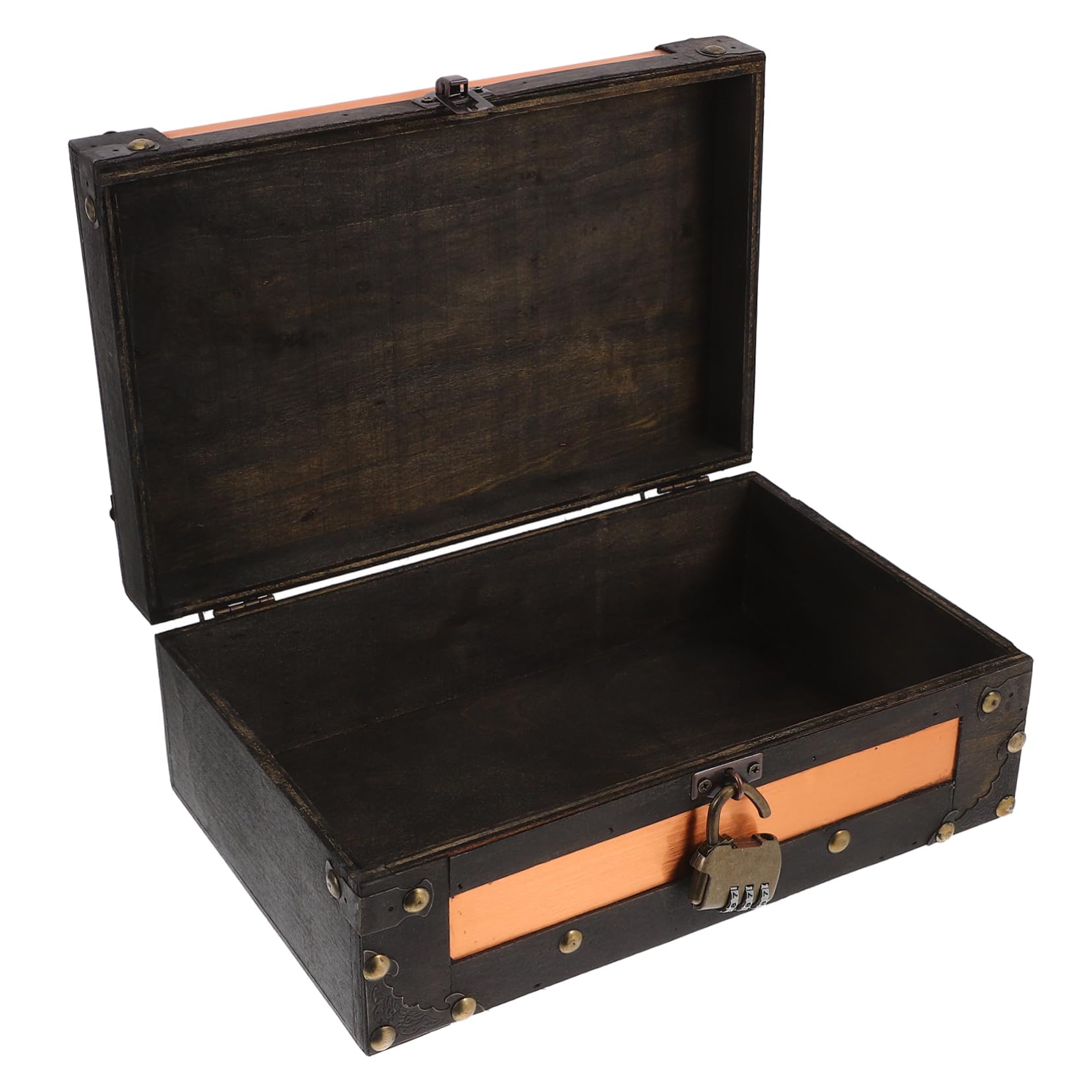 ARTIBETTER Retro Decorative Box Wooden Treasure Chest Storage for Cards Jewelry Office Supplies Vintage Style