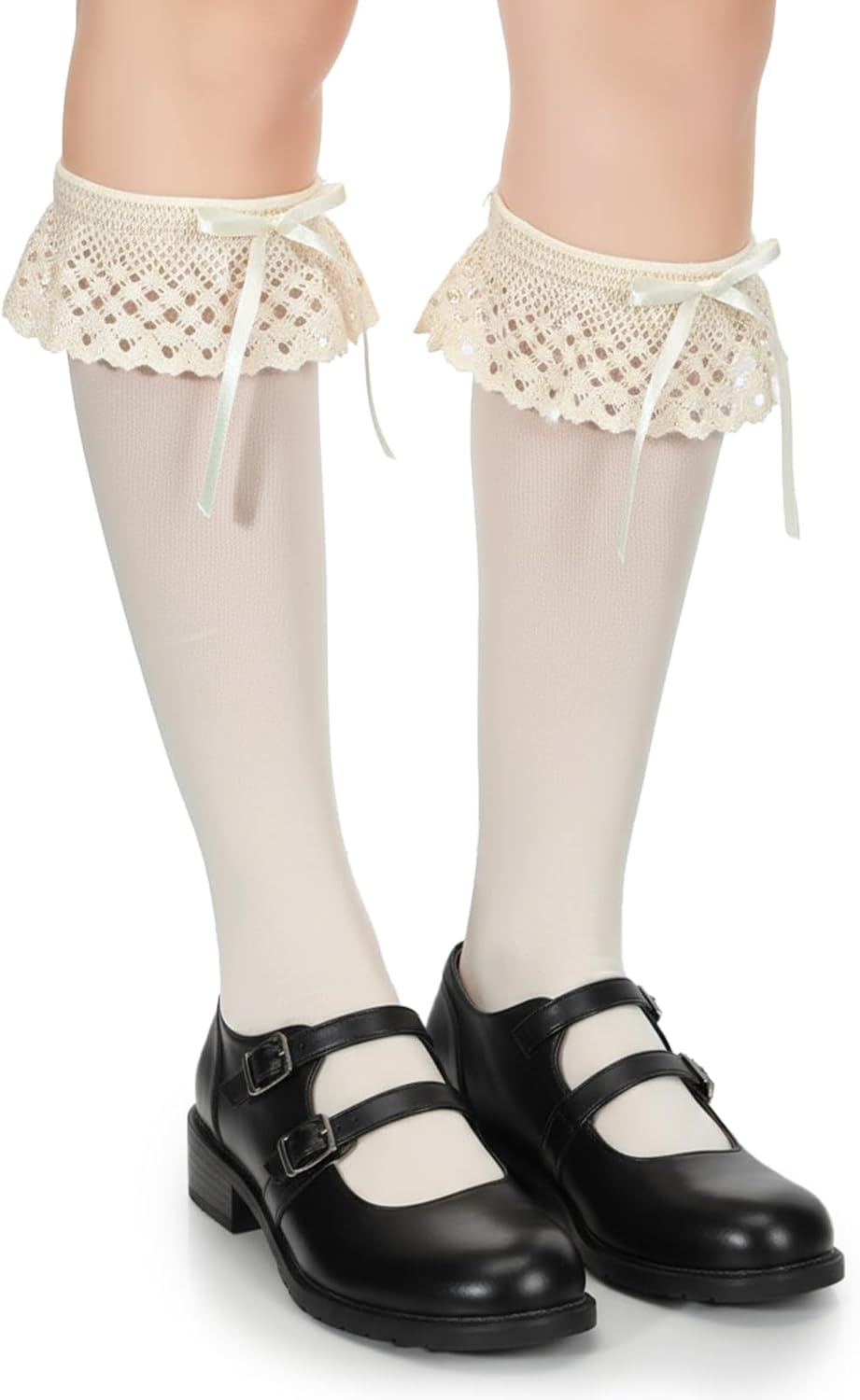 Yolev Women's Lace Ruffle Knee High Socks with Bow,Cute Lace Top Lolita Long Knee High Stockings,Soft Princess for Girls Daily Wear, School Uniforms, Dance & Cosplay - Image 7