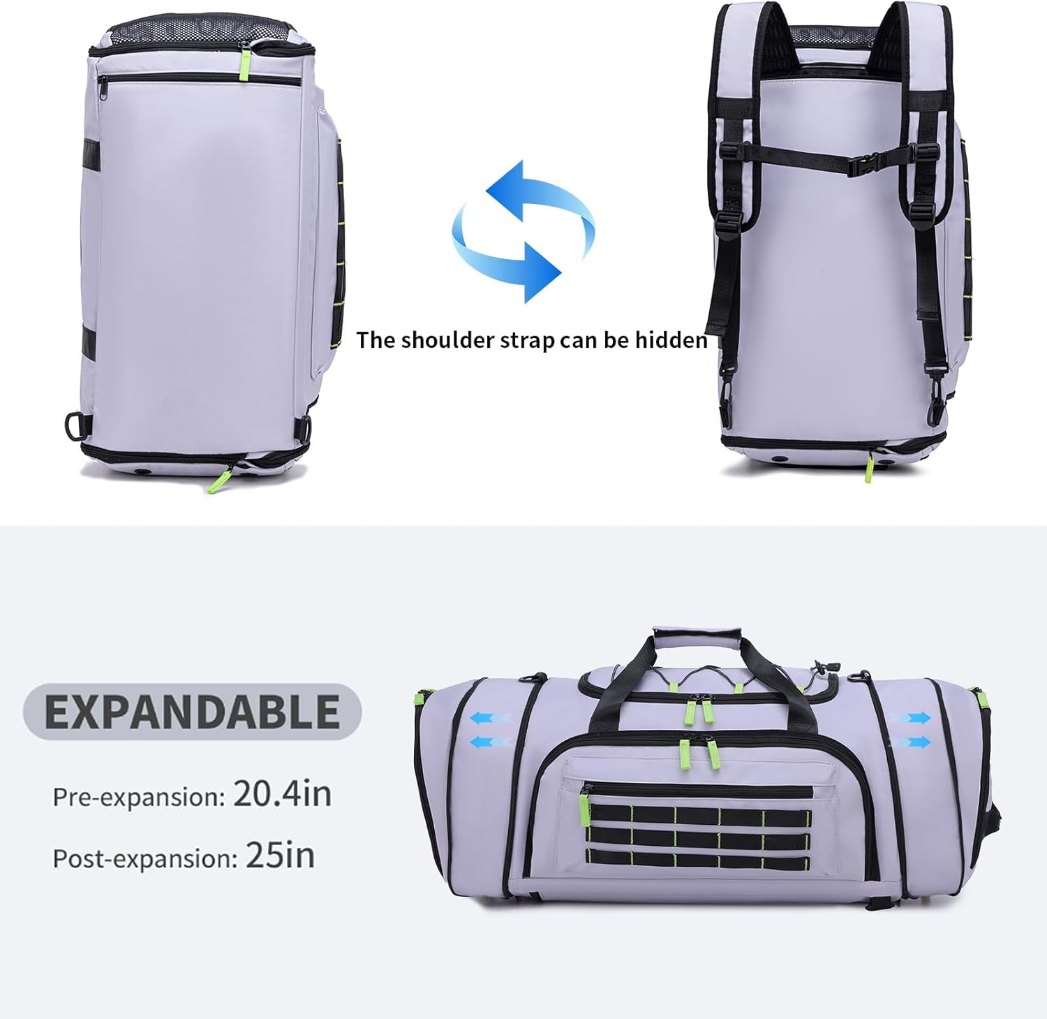 Gym Bags for Men & Women,46L Sports Travel Duffel Bag with Shoe Compartment,Expandable Carry On Weekender Bag for Airplane,Water Resistant Workout Overnight Backpack for Travel Gym,Grey