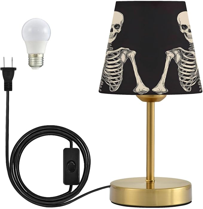 Table Lamp for Bedroom Nightstand Funny Skeletons Skull Sugar Black A Desk Bedside Lamp with USB Port Fabric Shade Dimmable Bronze Metal Base Living Room