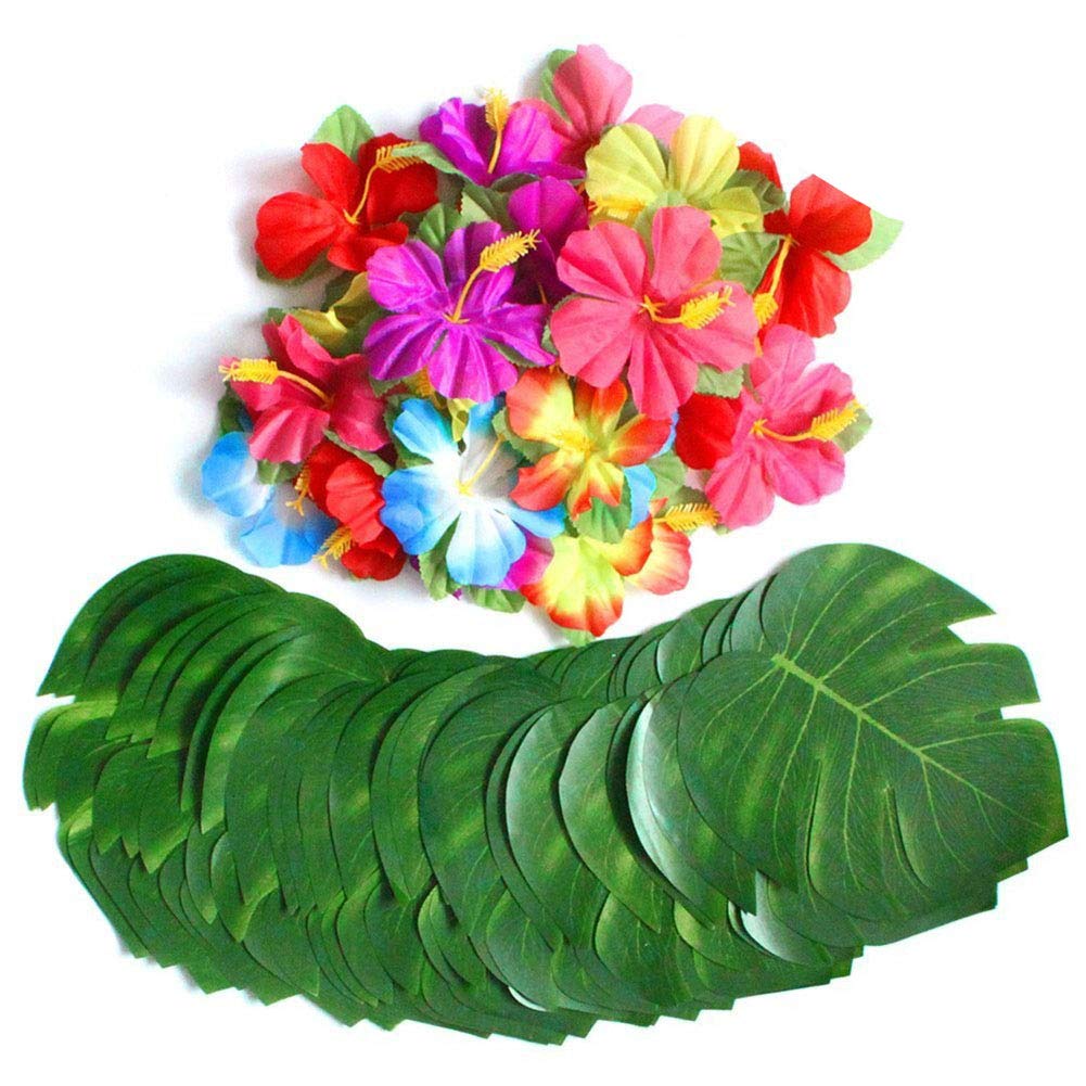 Artificial Tropical Palm Leaves Luau Party Decoration Monstera Fake Large Green Leaf for Hawaiian Luau Party Decorations Jungle Beach Birthday Theme BBQ Party Supplies