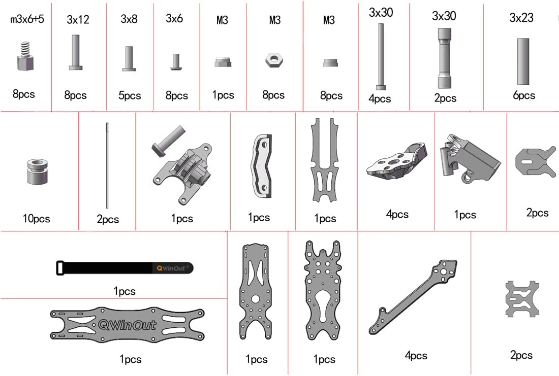 QWinOut DIY XY-5 5inch 220mm Carbon Fiber Quadcopter Frame Kit with 3D Printed Parts for FPV Freestyle RC Racing Drone