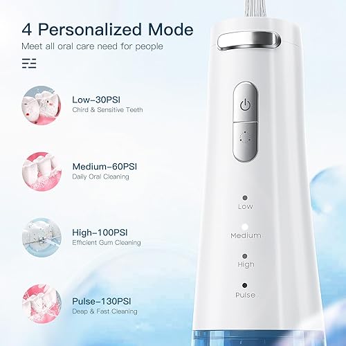 Miniatura 4 de Irrigador de agua inalámbrico de 10.5 onzas líquidas listo para viajar para dientes - IPX7 impermeable, 4 modos de presión y batería de 2000 mAh