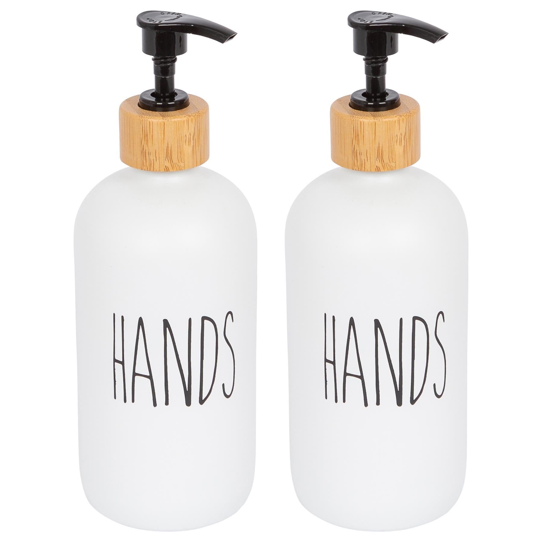 Harbour Housewares Glass Hand Soap Dispensers Pack of 2 White 500ml - Refillable Bottles with Bamboo Pumps - Modern Bathroom and Kitchen Accessories for Hand Wash, Lotion or Sanitiser