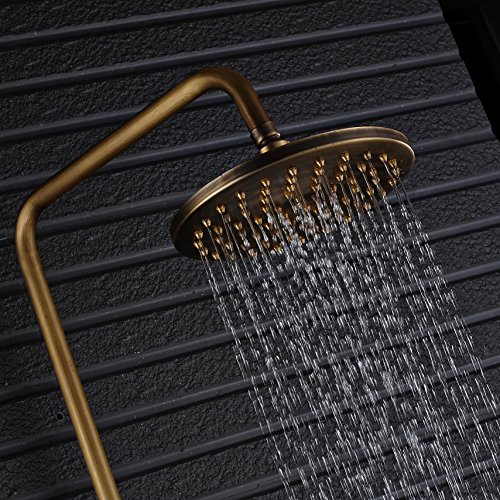 Rozin Bathroom Rainfall Shower Tub Faucet Set 8-inch Top Showerhead + Handheld Spray Antique Brass