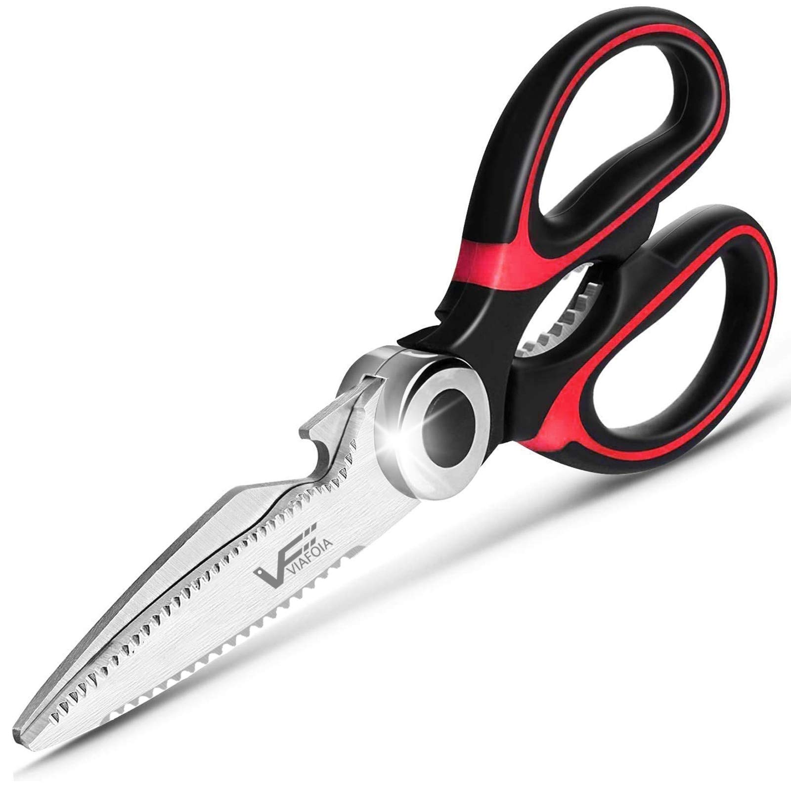 Heavy Duty Kitchen Scissors, Multi-Purpose Kitchen Shears for Food, Stainless Steel Sharp Scissors with Cover for Chicken, Poultry, Fish, Meat, Vegetables, Herbs, BBQ, Bones, Flowers, Nuts (Black/Red)