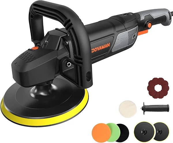 PLS03A Buffer Polisher Kit for Car, 12.5 Amp 6 Inch/7 Inch Rotary Car Polisher Waxer, 6 Variable Speed 1000-3000rpm, Detachable Handle, Car Polishing Machine for Car Detailing, Polishing and Waxing
