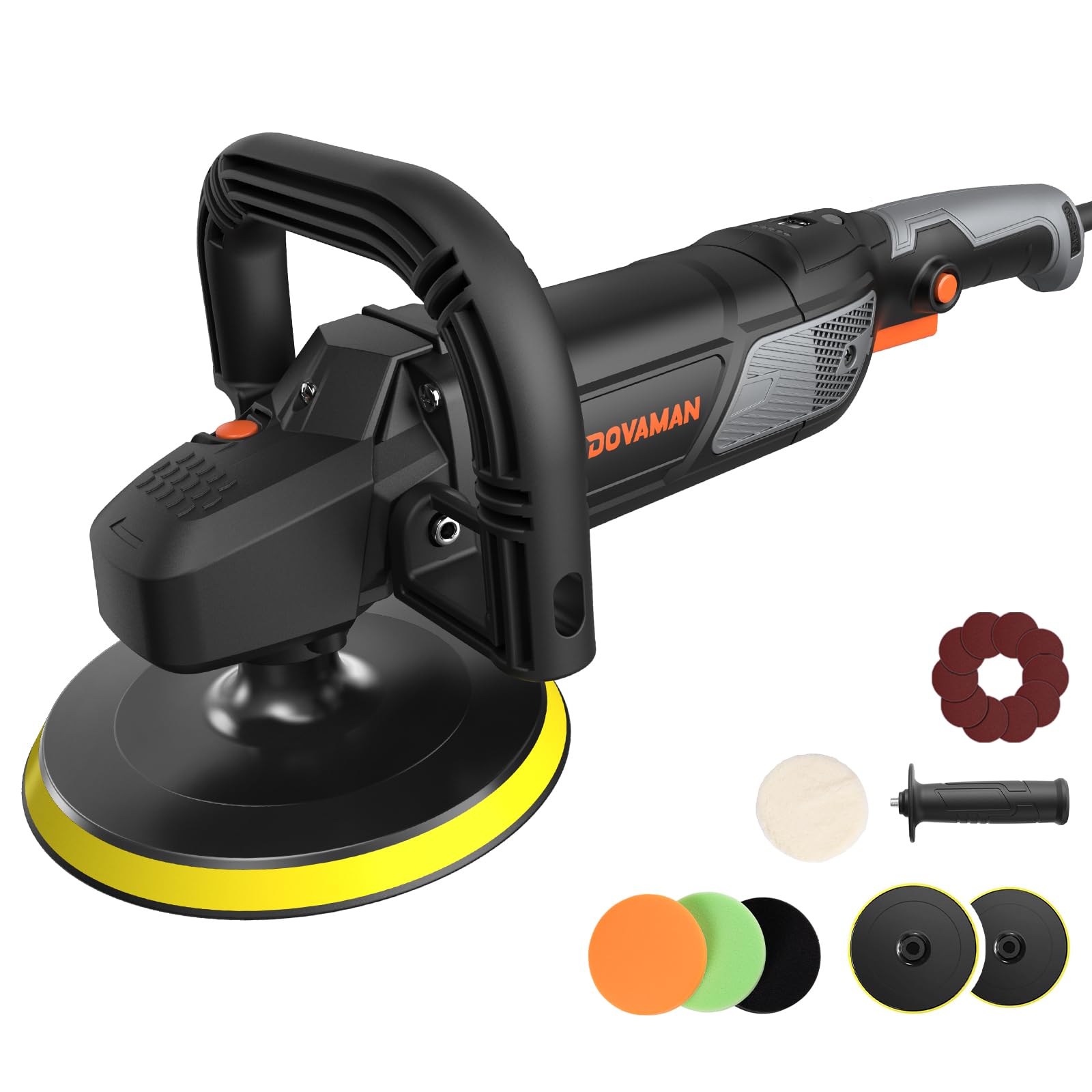 PLS03A Buffer Polisher Kit for Car, 12.5 Amp 6 Inch/7 Inch Rotary Car Polisher Waxer, 6 Variable Speed 1000-3000rpm, Detachable Handle, Car Polishing Machine for Car Detailing, Polishing and Waxing