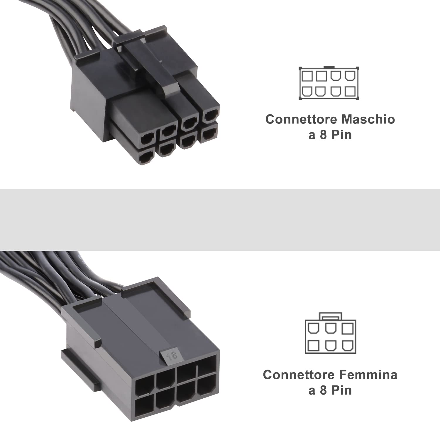 CABLEPELADO EPS 8 pin cavo di prolunga EPS 8 pin cavo di alimentazione cavo EPS 12V 8 pin cavo di estensione ATX/EPS, maschio a femmina, 8 pin