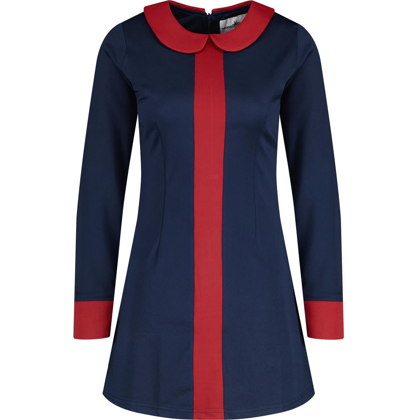 Madcap England Women's Navy/Red Retro Mod 60S 1960S Sixties Vintage Style Long Sleeve Peter Pan Round Collar Dress Oracle Mc455 (Uk, Numeric, 16, Regular, Regular, )