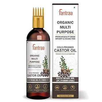 Fantraa 100% PureOrganic Cold Pressed Castor Oil For Nourish Skin, Nails, Eyebrows and Support Hair Growth Hair| With COMB APPLICATOR | For Men & Women, 200 ml