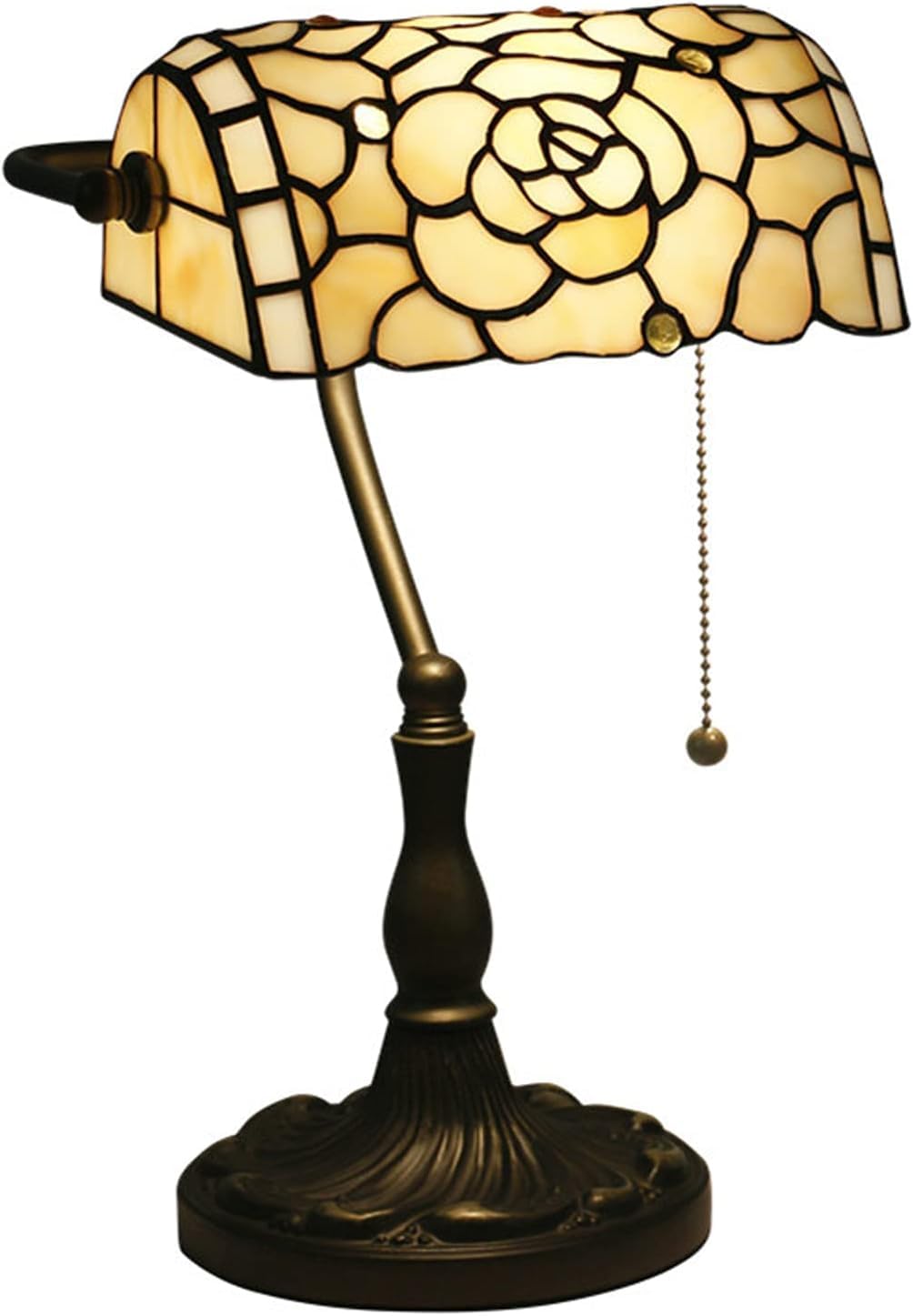 Lampa bankierska w stylu Tiffany'ego lampa na biurko czerwona różowa róża koliber witraż lampa stołowa 15 "wysoka luksusowa regulowana lampa fortepianowa dla kochanka dziewczyna pani salon sypialnia,