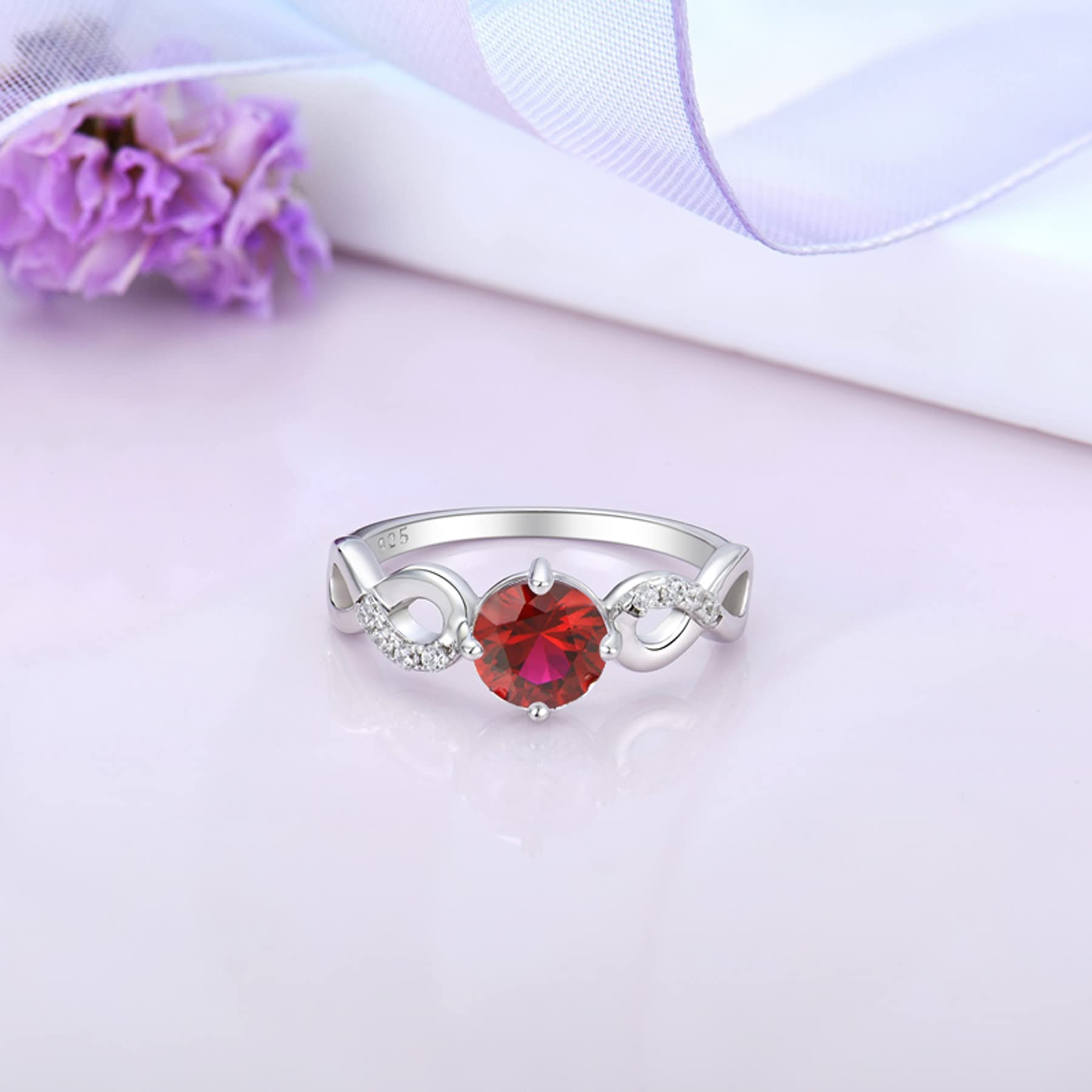 starchenie Anillos infinitos Anillo de Cmpromiso de plata de ley 925 con Circonita Cúbica Anillos de Piedra Natal para Mujer