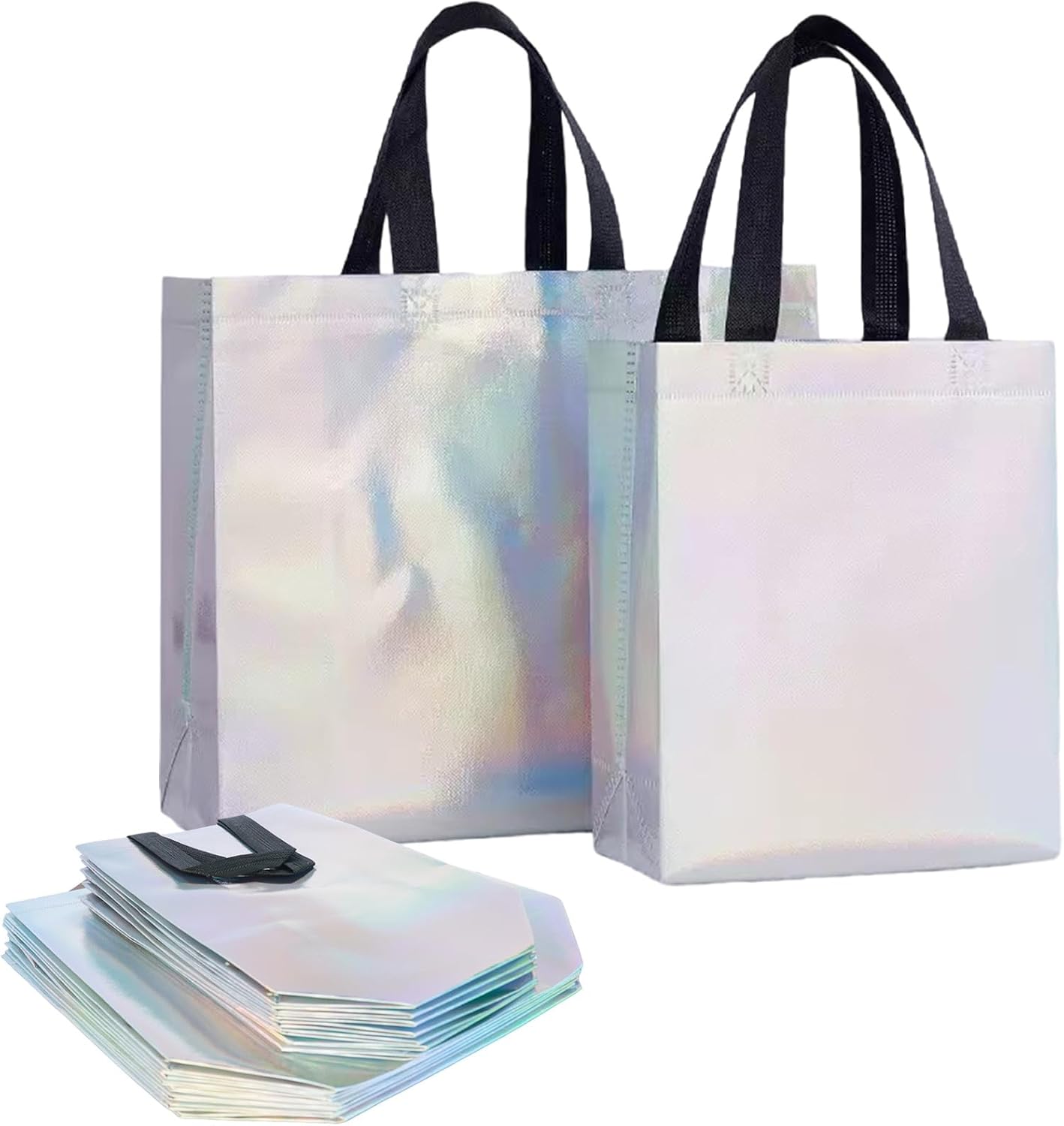 Kiooaci Iridescent Gift Bags Assorted Sizes Bulk (Pack of 15-7 Medium 8", 8 Large 12.5"), Non-woven Reusable Gift Bags with Handles for Christmas, Birthday, Wedding, Easter, Holiday Party