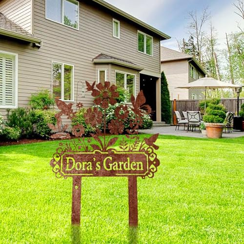 Personalisierte Metallschild mit Text Gravur - Gartenstecker Selbst Gestalten - Gartendeko für Draußen Wetterfest, Rost Deko Blumenstecker für Terrasse Blumentopf, Lieblingsplatz Schild Weihnachtsdeko