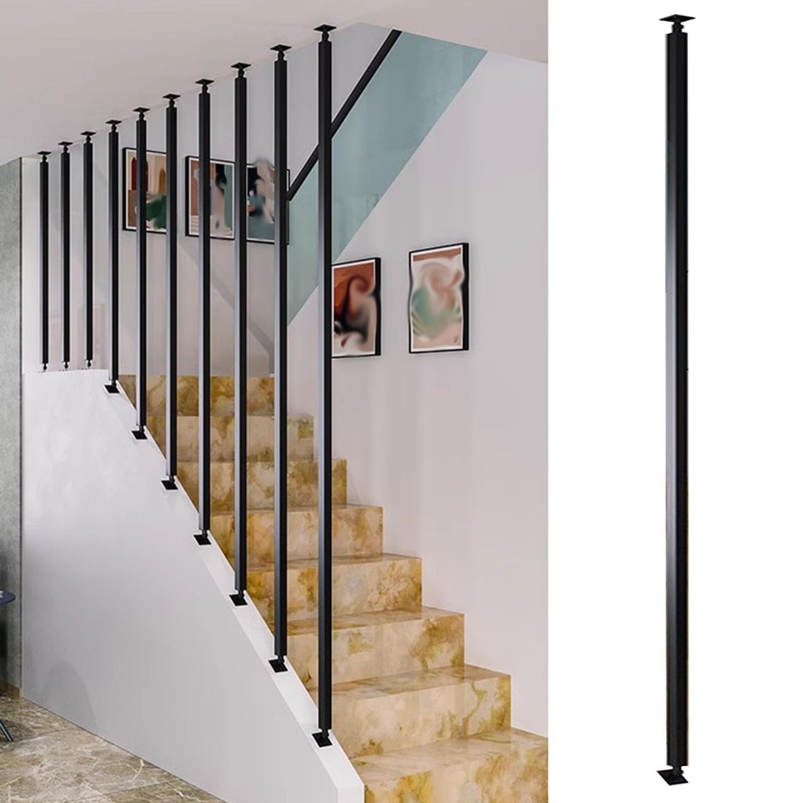 CHZDPP Angle Adjustable Metal Stair Spindles for Prevent Falling, Staircase Balusters for Lofts/Hotel/Villas/Office Stairs Remodeling, Customizable Baluster Column(Black(Style A),85cm/33.5in/2.8ft)