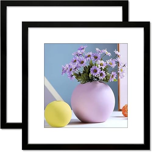 Marco de 24 x 24 pulgadas, marco negro de 24 x 24 pulgadas con paspartú de 20 x 20 pulgadas, para colgar en la pared, elegante simplicidad, paquete
