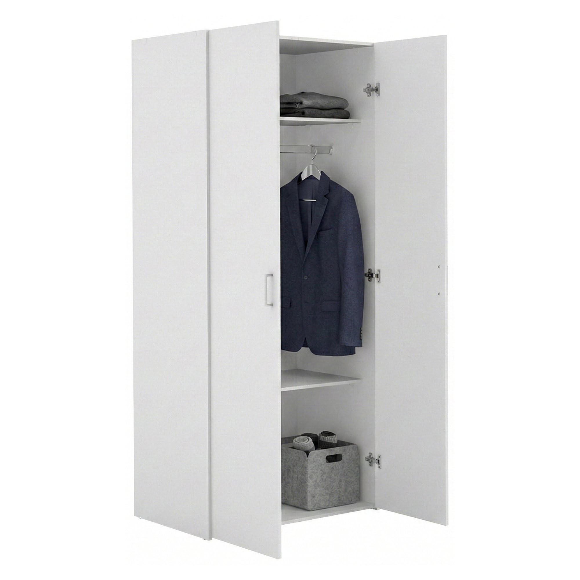 Dmora Armadio Guardaroba Ante battenti con Due Ripiani Interni e Barra Appendiabiti, Colore Bianco, cm 77 x 175 x 49, 3