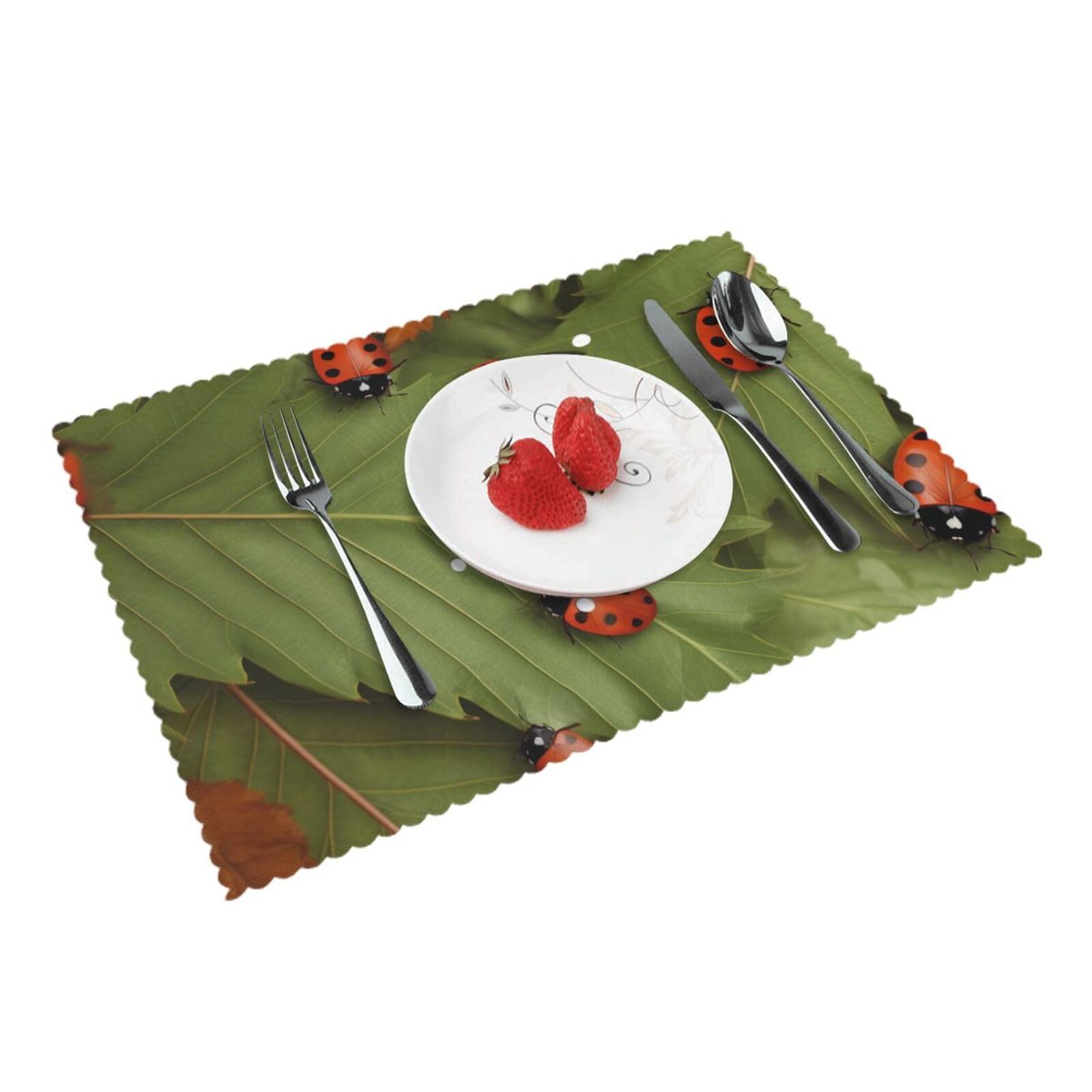 Leaves and Ladybugs Printed Placemat Heat Resistant Place Mats Set of 4 PCS Washable Kitchen Table Mats, 12x18 Inch