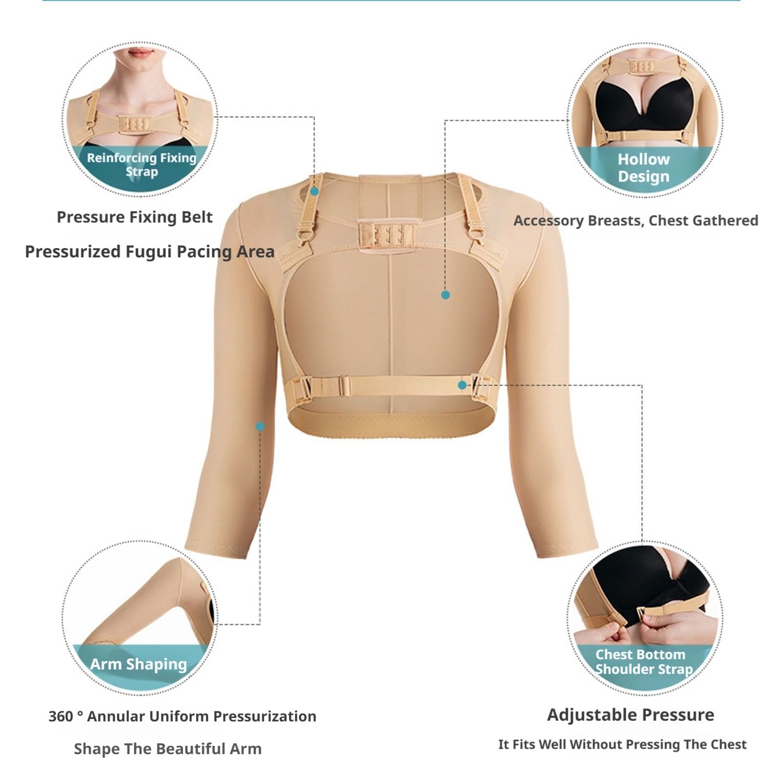MMRTDJDR Manchon de Compression des Bras pour Femmes, Haut du Bras Lipo Post-Chirurgie, vêtements modelants, Soutien du Dos, Hauts Amincissants Corrects