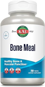 KAL Bone Meal Tablets, Calcium Supplement w/Magnesium, Vitamin D3 and K, Bone Health, Muscle and Nerve Function Support, Rapid Disintegration, Gluten Free, Non-GMO, 125 Serv, 250ct