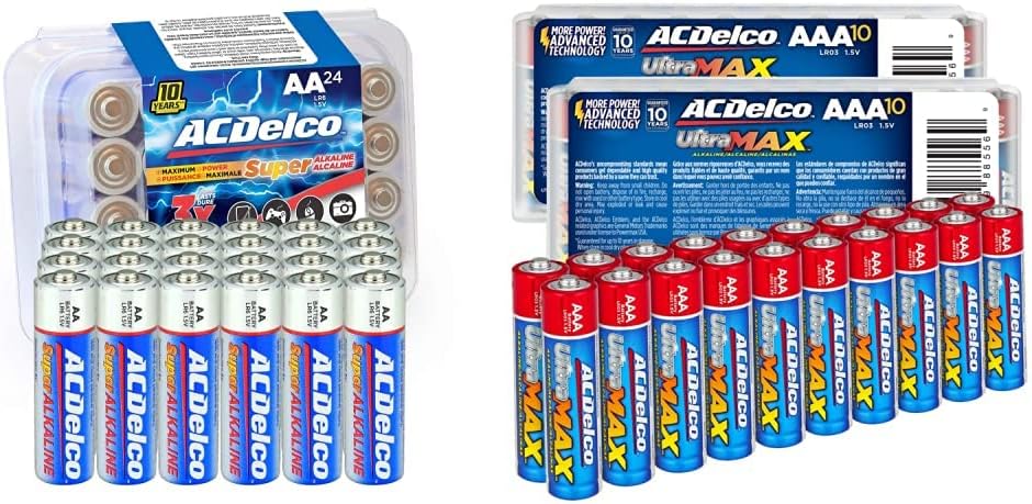 ACDelco 24-Count AA Batteries, Maximum Power Super Alkaline Battery & ltraMAX 20-Count AAA Batteries, Alkaline Battery with Advanced Technology, 10-Year Shelf Life, Recloseable Packaging