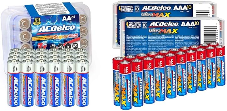ACDelco 24-Count AA Batteries, Maximum Power Super Alkaline Battery & ltraMAX 20-Count AAA Batteries, Alkaline Battery with Advanced Technology, 10-Year Shelf Life, Recloseable Packaging