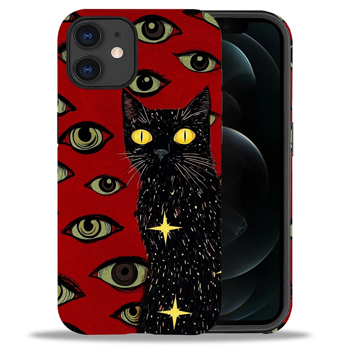 Bvkilrvc Compatible with iPhone 12/12 Pro Case, Cat's Eye Red Pattern Print Matte Phone Case Funny Liquid Silicone Case Impact Resistant Anti-Scratch