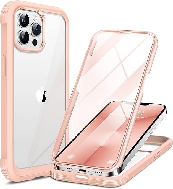 Miracase Compatible with iPhone 13 Pro Case 6.1inch, [Glass Screen Protector] Full Body Rubber Bumper Case Cover (Sand Pink)