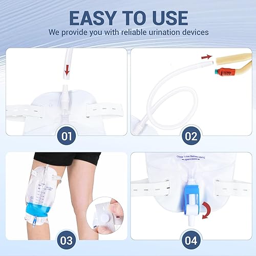 Miniatura 7 de Paquete de 5 bolsas de 33.8 fl oz para piernas de drenaje urinario con correas ajustables para el hombro y tubo flexible de 17.7 pulgadas con diseño