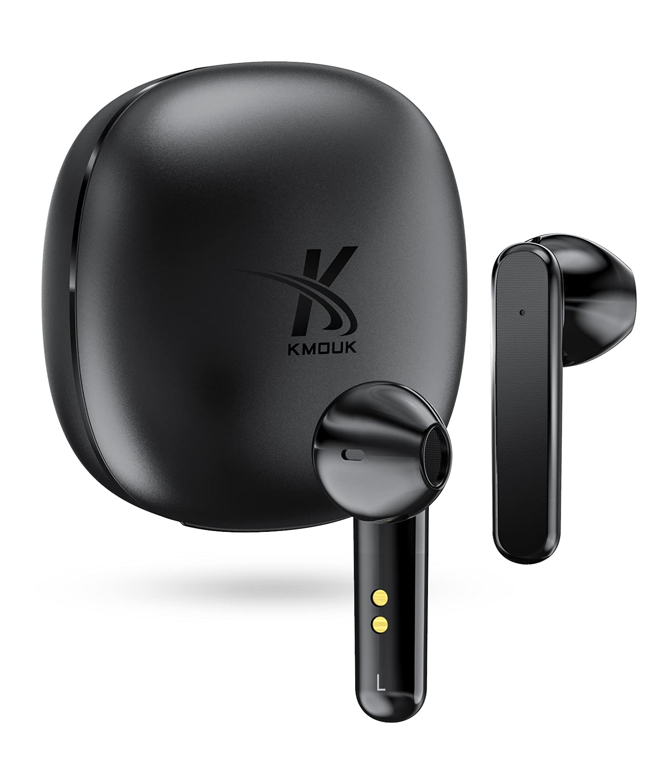 True Wireless Earbuds KMOUK Bluetooth 5.2 Earbuds, 4-Mic CVC8.0 Call Noise Reduction Earphones, IPX8 Waterproof TWS Stereo Earbuds, 30H Playtime, Clear Calls with Touch Control In-Ear Headphones Black