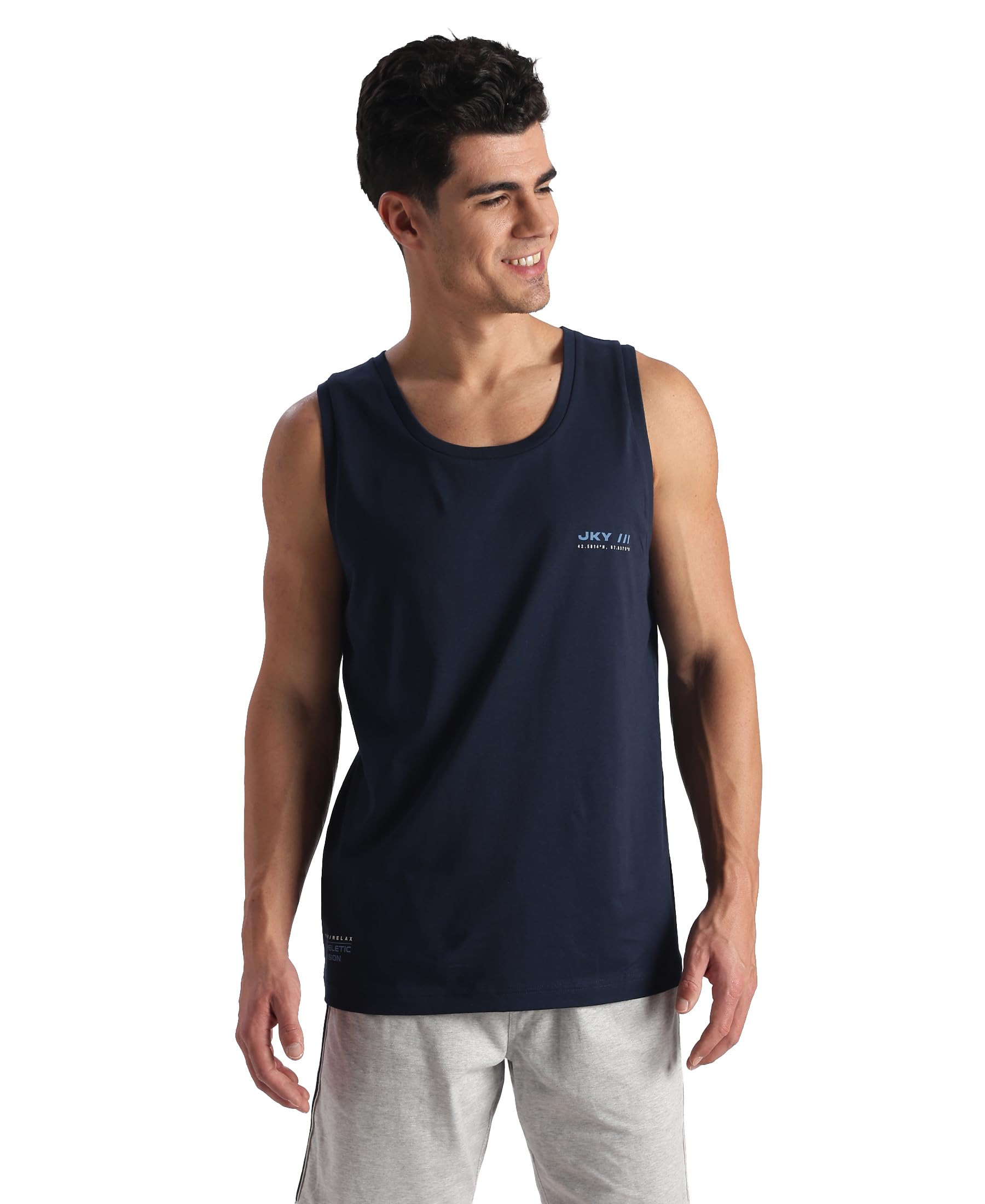 jockey 9928 Men Super Combed Cotton Rich Graphic Printed Tank Top_Navy_S-picture-36