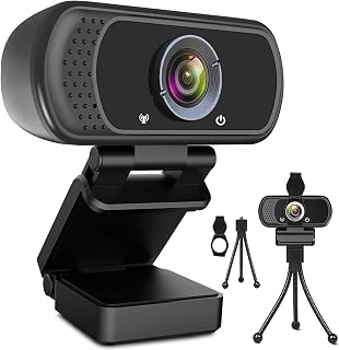 ToLuLu 1080P HD Webcam with Noise-Canceling Mic, Tripod Stand, Privacy Cover - Wide 110° Angle Plug & Play for Zoom, Streaming, Conferencing